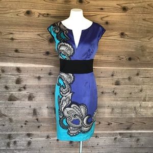 Trina Turk Color Block Paisley Open Back Sheath Dress Size 6